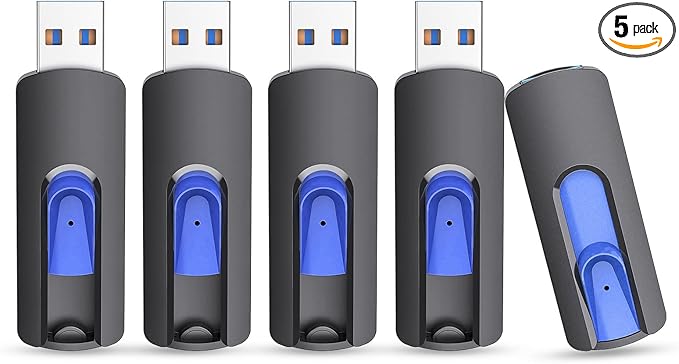 JUANWE 32GB Flash Drive 3.0 USB 5 Pack Thumb Drive Retractable Slide Memory Sticks for Computers Bulk USB Jump Drive Data Storage Pen Drive Blue