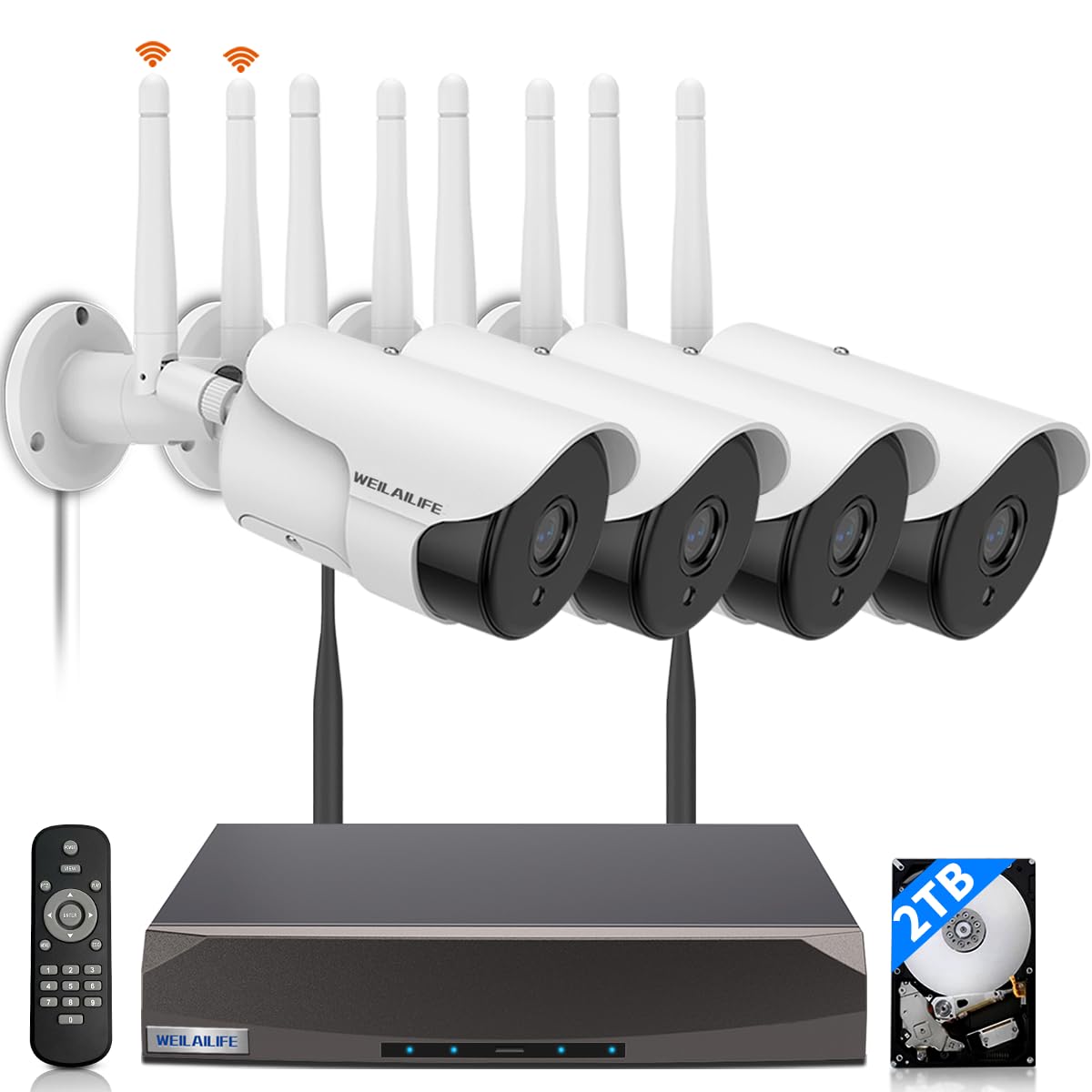 WEILAILIFE 【Dual Antenna Enhanced】 5MP Outdoor Wireless Security Camera System, Wireless DVR System, WiFi Video Surveillance, Home Security Cameras