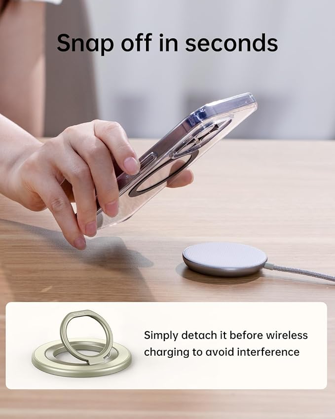 Syncwire Upgraded Magnetic Phone Ring Holder for MagSafe, Magnetic Cell Phone Grip Stand Finger Ring Kickstand with Two-Sided Magnets Compatible iPhone 16 Pro Max 15 14 13 12 Android, Yellow