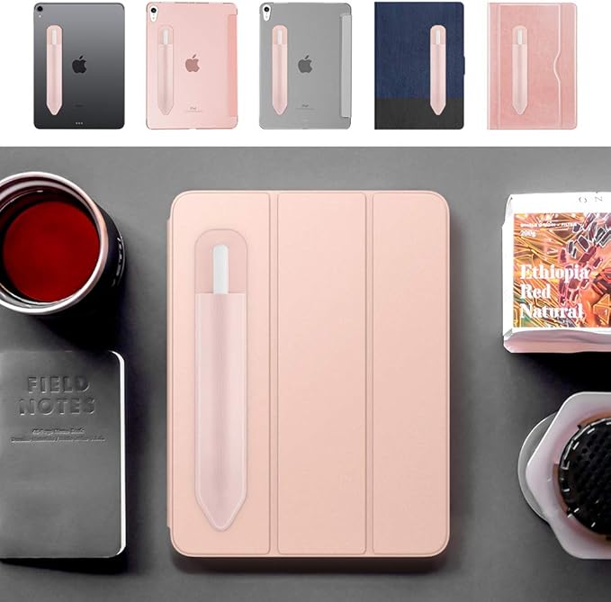 MoKo Pencil Holder Sticker Fit Apple Pencil Pro, Apple Pencil (USB-C), Apple Pencil 1st/2nd Generation, Elastic Pencil Pocket Pouch Adhesive Sleeve Attached to iPad Case for Stylus Pens,Rose Gold