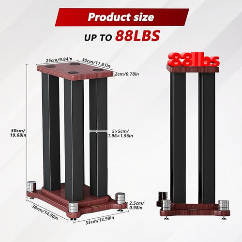 A Pair of Speaker Stands, Heavy Duty Speaker Stand Holds Bookshelf/Satellite/Large Speaker, Vibration-Absorbing MDF Design, 1.96×1.96in Metal Column Support,Holds 88lbs Speaker (Teak, 19.6in)