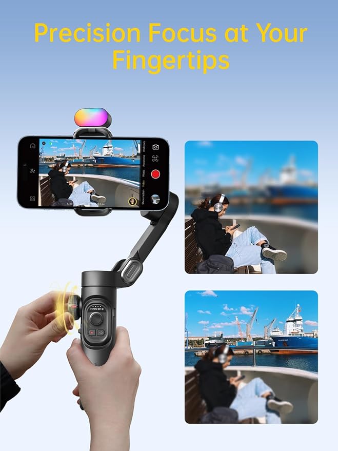 3-Axis Gimbal Stabilizer for Smartphone with RGB Magnetic Fill Light Upgraded Face Tracking Focus Wheel Foldable iPhone Gimbal for iPhone/Android Phone Stabilizer Vlog Recording Smart XE Kit