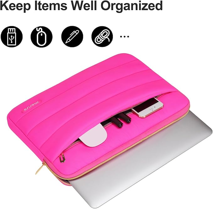 MOSISO 15-15.6 inch Laptop Case, 16 inch Puffy Laptop Sleeve Compatible with MacBook Pro 16, HP Dell ASUS Acer Toshiba Lenovo Notebook Computer, Polyester Horizontal Bag with Small Case, Rose Red