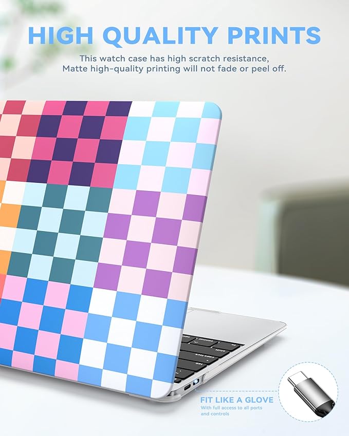 iCasso Compatible with MacBook Air 13 inch Case 2020-2018 Release M1 A2337 A2179 A1932, Colorful Checkerboard Protective Hard Shell Case +Keyboard Cover + Screen Protector-Dopamine Checkerboard