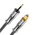 EMK 24K Gold-Plated Toslink to Mini Toslink Cable (30ft/10M) - Digital Optical Audio Cable with 3.5mm Mini Plug for Soundbar, Home Theater, TV - Silver SPDIF Fiber Optic Cable