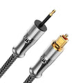 EMK 24K Gold-Plated Toslink to Mini Toslink Cable (6ft/2M) - Digital Optical Audio Cable with 3.5mm Mini Plug for Soundbar, Home Theater, TV - Silver SPDIF Fiber Optic Cable