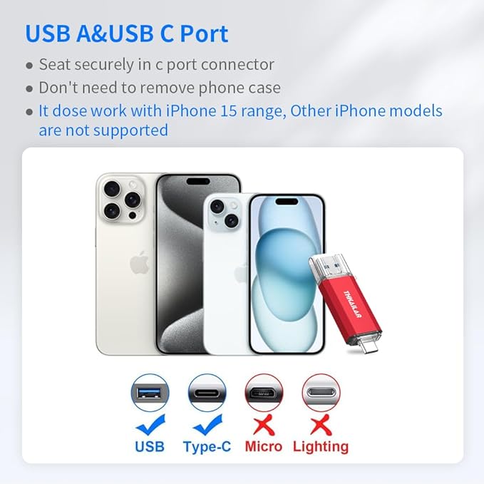 Thkailar USB C Flash Drive 256GB,USB Flash Drive with Type C and Type A 3.1 Port Compatible with Android Phone,MacBook Pro,PC(Red)