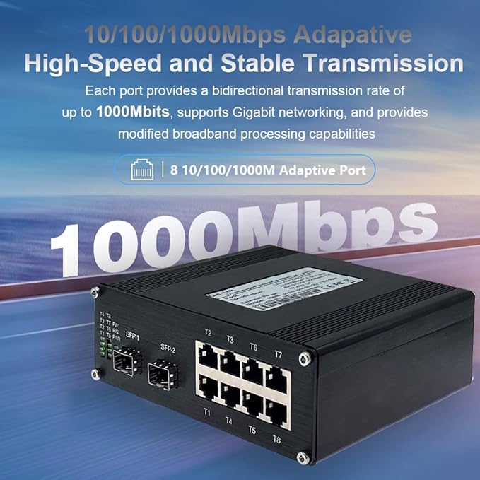 Industrial 8-Port Gigabit Ethernet Switch DIN Rail/Wall-Mount 8 port RJ45 10/100/1000Mbps Unmanaged DIN-Rail Switch Hardened 10 Ports Ethernet Fiber Switch with 2 SFP Fiber ports