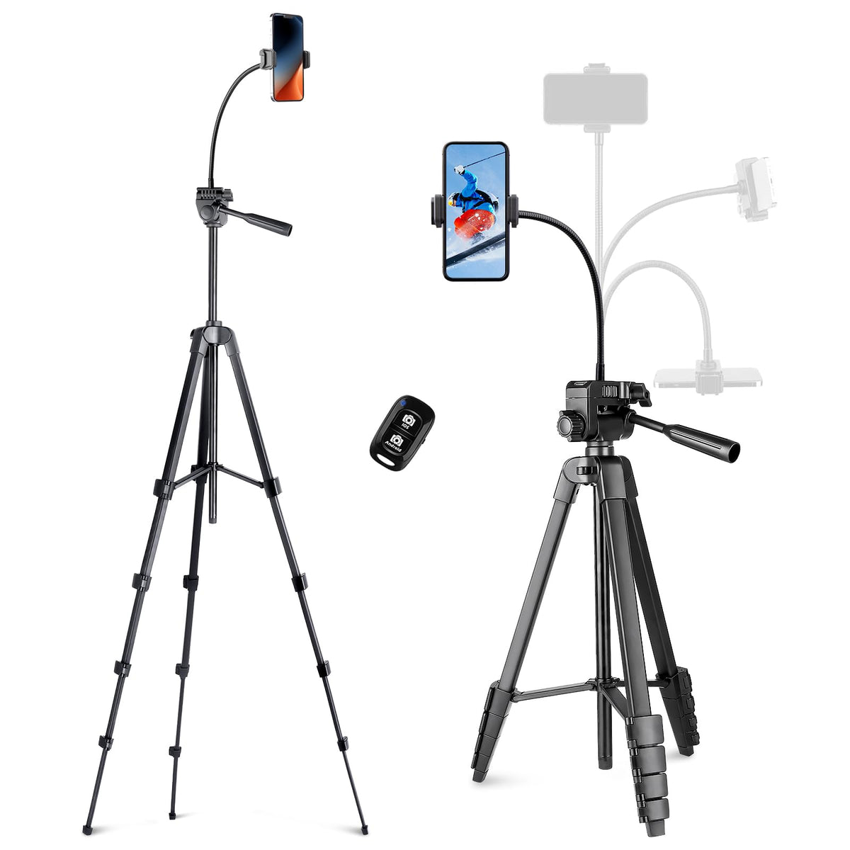 Aureday Phone Tripod Stand, 64” Extendable Cell Phone&Camera Tripod with Wireless Remote and Phone Holder, Aluminum iPad Tripod for Video Recording/Selfies/Live Stream/Vlogging