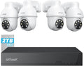 ieGeek 8MP PoE Security Camera System, 4pcs Wired Outdoor Cameras for Home Security with 355°Pan 90°Tilt, 8CH NVR with 2TB HDD, Automatic Human Tracking,AI Detection,2-Way Audio,Color Night Vision