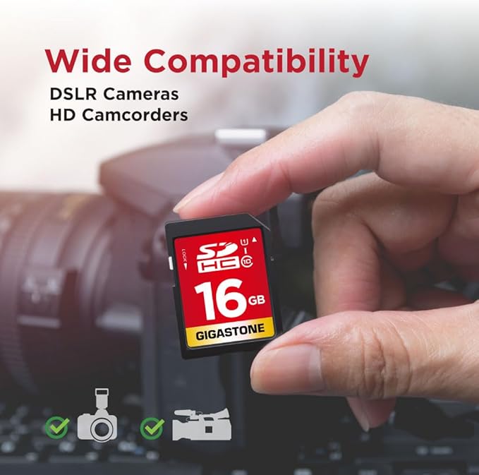 Gigastone 16GB SDHC Memory Card, 2 Pack Premium Series, Transfer Speed Up to 80MB/s for Photos, Videos, Music, Files, Camcorder, Camera, PC, Class 10 U1 UHS-I