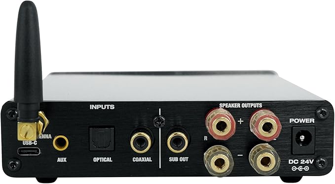 Rockville BLUDAC2S 150W Hi-Res 192K Amplifier Bluetooth Receiver w/USB, Optical, Coax, Sub Out, Class-D, DSP EQ, Remote, Brushed Aluminum, Compact Design, for Home Theater & Music
