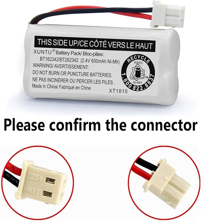 XUNTU BT162342/BT262342 2.4V 600mAh Ni-MH Cordless Phone Battery Pack BT166342/BT266342 BT183342/BT283342 Compatible with EL52351 TL90070 CS5119 DS6511 DS6722 LS6305 Handset (4 Pack)