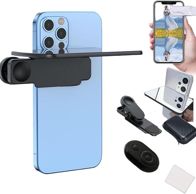 Mirror Effect Lens - Capture Stunning Reflections Instantly,Camera Mirror Reflection Clip for Back Camera Recording, Adjustable Hd Glass Phone Shooting Reflection Mirror (Black-Control)