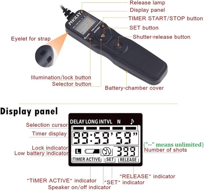 PHOLSY C6 Timer Remote Control with Intervalometer Compatible with Canon R10 R6 R8 90D 250D 200D 850D SX50HS; for Olympus E-M1X E-M1-II E-M1-III E-M5-III; for Fuji GFX100 GFX50R XT3 XT4 XT5 XT30