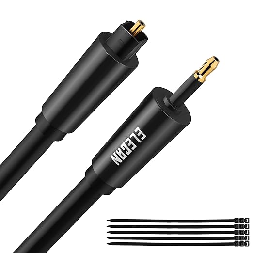 Elecan Mini Toslink to Toslink Digital Optical S/PDIF Audio Cable 6 Ft, Gold Plated Soft Flexible Fiber Optic Cable,Signal Protection PVC,Surround Sound for Soundbar,Home Theater,Hi-Fi System+Ties MI