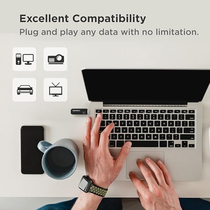 GIGASTONE V30 64GB USB 2.0 Flash Drive 5-Pack, Capless Retractable Design Pen Drive, Carbon Fiber Style, Reliable Performance & Durable