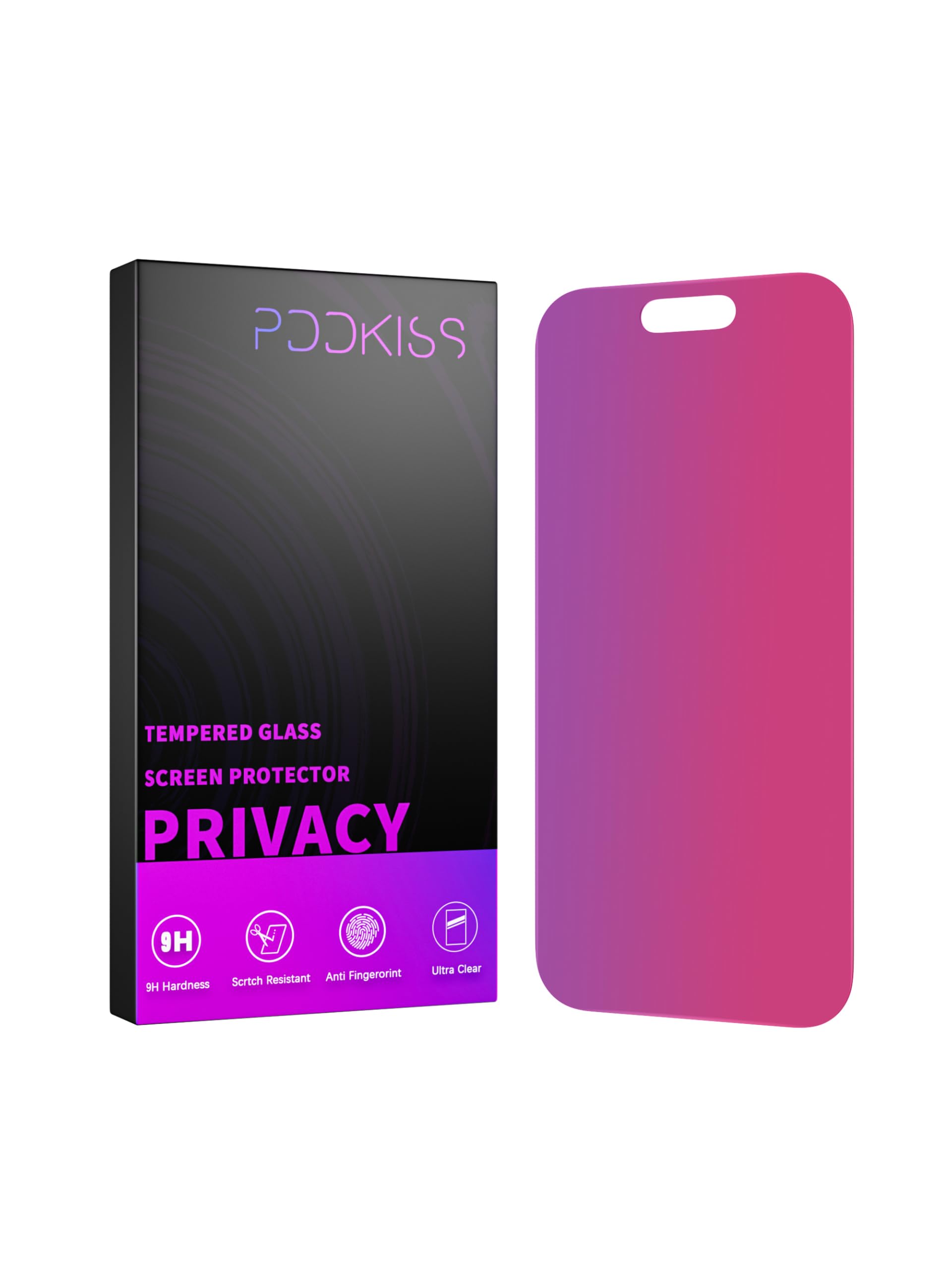 PDDKISS Compatible for iPhone 15 Pro Max Privacy Screen Protector Tempered Glass 6.7 Inch, Pink Gradient Anti Spy Anti Blue Light HD Easy Installation