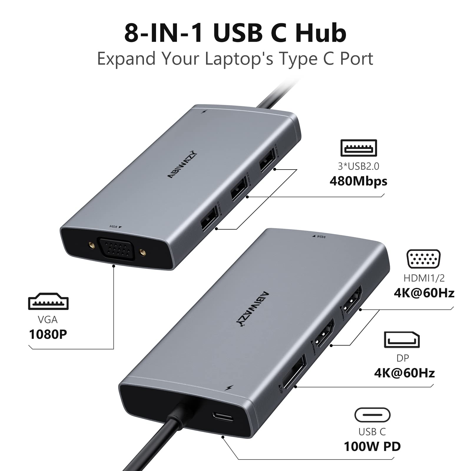 USB C Docking Station Dual Monitor Computer Multiple Monitor Hub Adapter