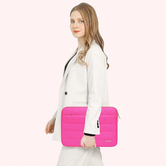 MOSISO 13.3 inch Laptop Case, 13-13.3 inch Puffy Laptop Sleeve Compatible with MacBook Air 13 13.6 M4 M3 M2 M1/Pro 13/Pro 14, HP Dell ASUS Lenovo,Polyester Horizontal Bag with Small Case, Rose Red