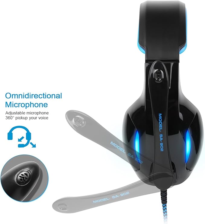 SA902 7.1 USB Surround Sound PC Headsets Over-Ear Gaming Headphones with Microphone LED Light