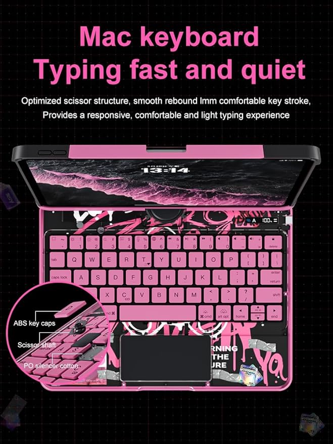 KARTICE Transparent 360 for iPad Keyboard case with Wireless Keyboard for iPad 7/8/9th 10.2 inch, Multi-Touch Trackpad, 7 Color Backlight, 360° Rotating Stand with Pencil Holder