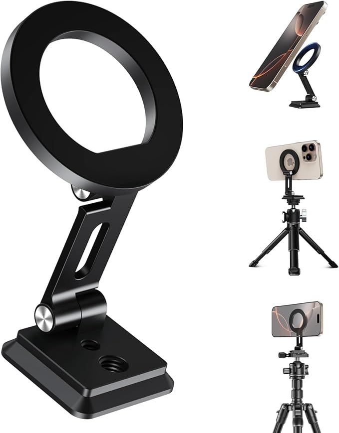 elitehood for Magsafe Phone Tripod Mount with Arca Port, Aluminum Magnetic iPhone Tripod Mount with 1/4" & 3/8" Screw, for Magsafe Phone Adapter Compatible with iPhone 16 15 14 13 12 Series, Black