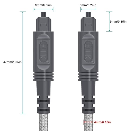 EMK Digital Optical Audio Cable Fiber Optical Toslink Cable SPDIF Audio Cable Male to Male Cord for Home Theater, Sound Bar, TV, PS4, Xbox, PlayStation & More (Grey-3.3Feet/1M)
