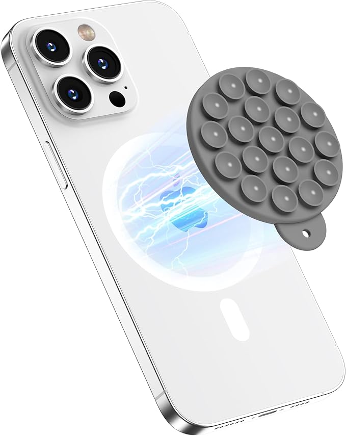 HSAOHD Magnetic Suction Cup Phone Mount, Compatible with MagSafe, Silicone Octo Cup Buddy Sticky Grip Holder for iPhone and Android, Removable Hands-Free Phone Stand Selfie/Video for TikTok, Red
