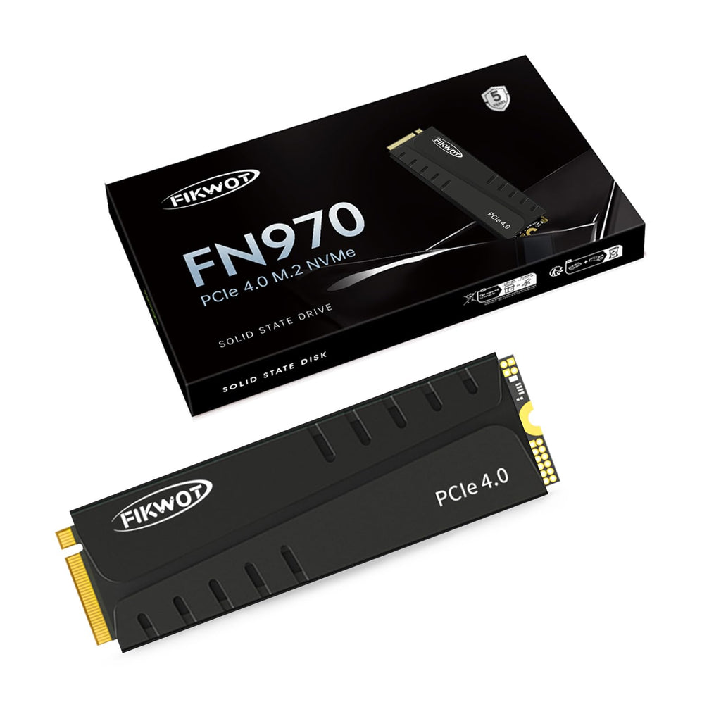 Fikwot FN970 1TB M.2 2280 PCIe Gen4 x4 NVMe 1.4 Internal Solid State Drive with Heatsink - Speeds up to 7,400MB/s, Configure DRAM Cache, Internal SSD