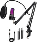 FDUCE Gaming USB Microphone, RGB Condenser mic with Mute, Gain, Monitoring, Boom Arm for Streaming, Podcast, Twitch, YouTube, PC, Computer, PS5, (M160+)