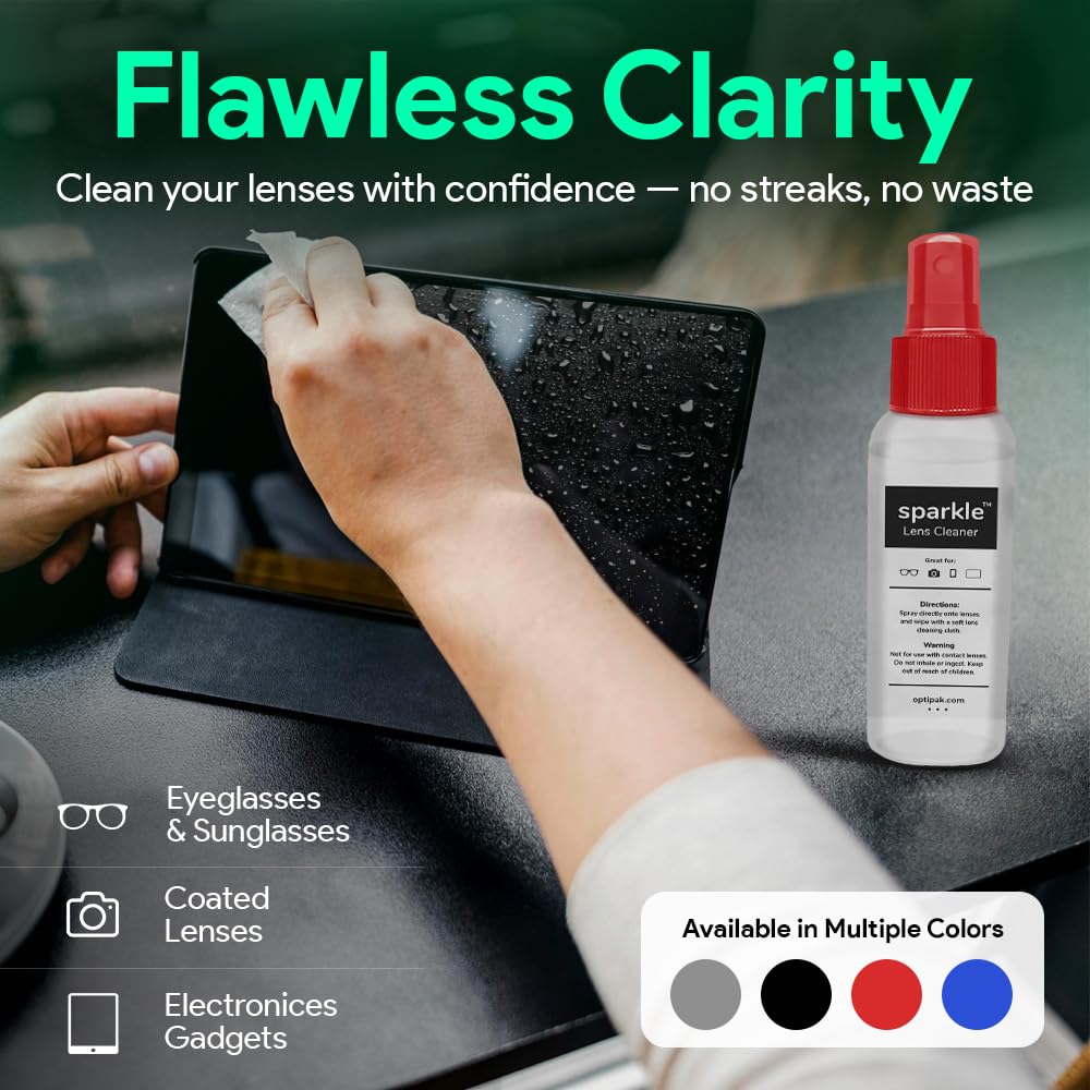 OPTIPAK Sparkle Anti-Reflective Lens Cleaner Spray kit | (1) 1oz Glasses Cleaner Spray + (1) Microfiber Cloth for Eyeglasses, Sunglasses, Lenses, Screens and Camera Cleaning Kit (2 Piece Set)