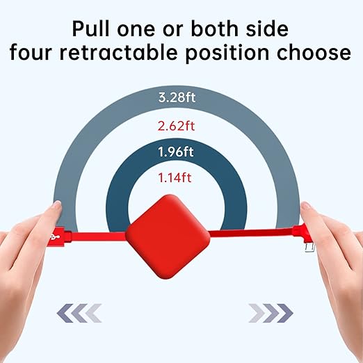 Three in One Charging Cable Cord. 3 in 1 Charging Cable Retractable. Compatible USB C(Type-C)/Micro USB/IP, Compatible with Phone, Android, Tablet (Red)