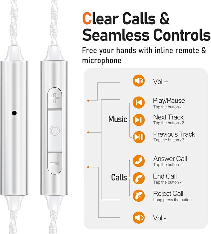 Vibes 202M Wired Earbuds - HiFi in Ear Monitor Headphones - Noise-Isolating Ear Buds w/ Mic - Clear Sound, Deep Bass & Comfort-Fit Gaming Earphones - MMCX to 3.5mm & Silver Plated Cord, Carrying Case