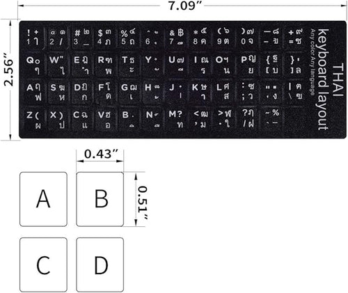 2PCS Thai Keyboard Stickers, Thai-English Keyboard Letters Replacement Sticker White Font on Black Background for Computer Laptop Notebook Desktop, Matte Vinyl Keyboard Alphabet Sticker