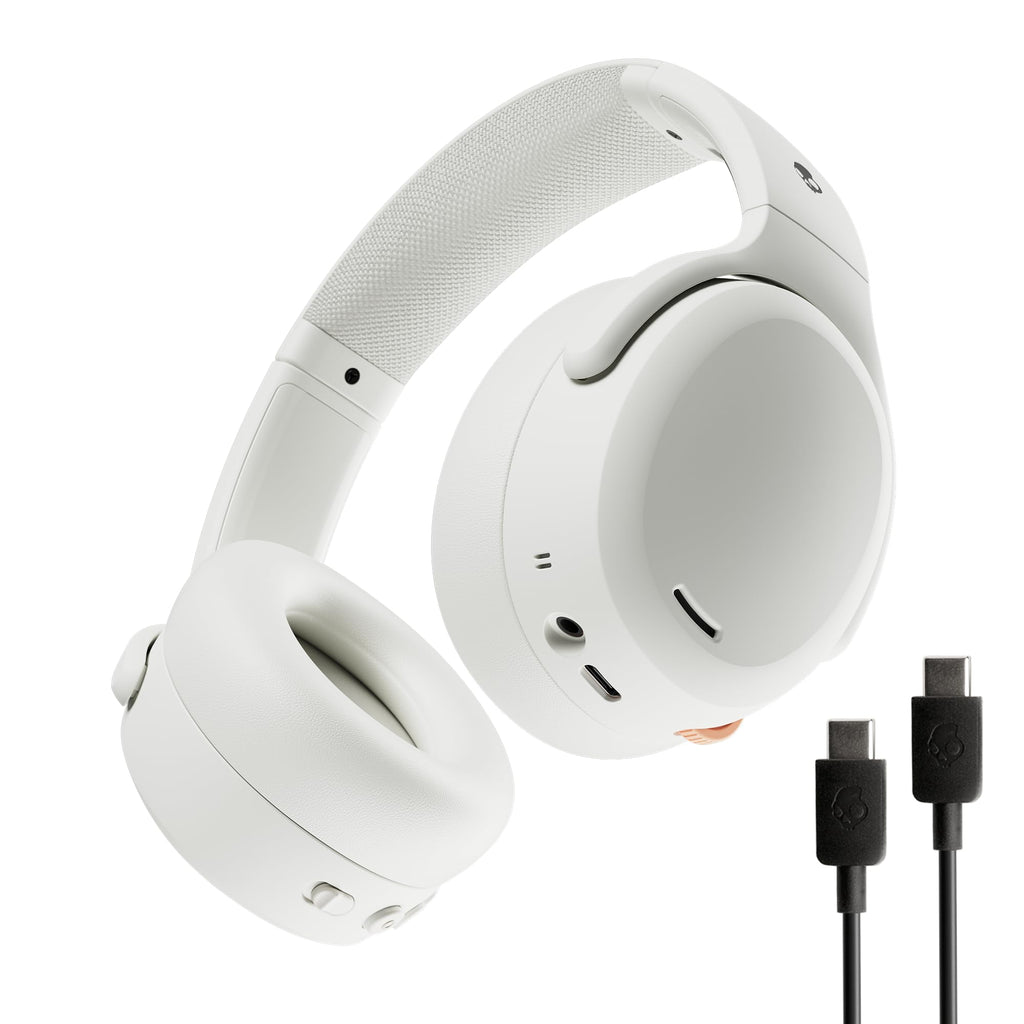 Skullcandy Crusher ANC 2 Wireless Over-Ear Bluetooth Headphones with Extra USB-C Charging Cable, Multi-Sensory Bass, Active Noise Cancelling, 60 Hours Battery, Microphone iPhone Android - Bone