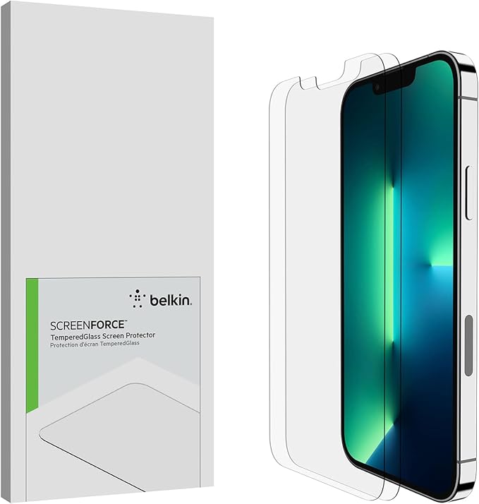 Belkin Tempered Glass Privacy Screen Protector 2-Pack for iPhone 13, iPhone 13 Pro - Installation Guide Tray Included for Easy Application - Crystal Clear Glass Screen Protector