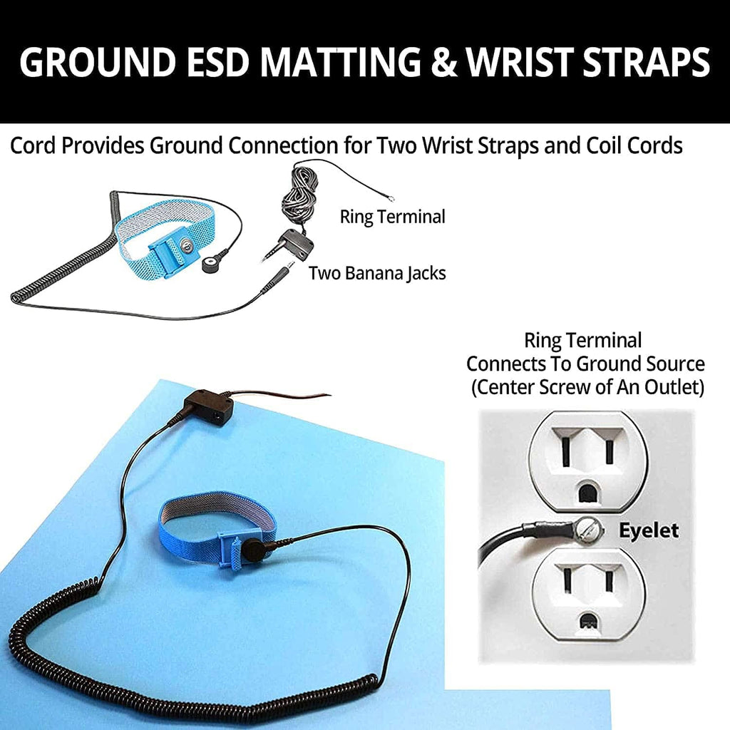 RubberStat Dual Layer ESD Compliant Workstation Rubber Table Mat Kit, Soldering, Cell Phone Repair, with Wrist Strap Set and Ground Cord - 30"x60" Grey