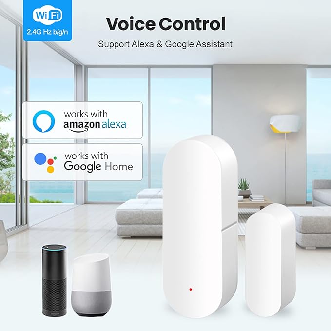 WiFi Door Sensor: Smart Door Open/Closed Detectors, Wireless Window Sensor with App Notification Alert, Contact Sensor for Home Security, Compatible with Alexa Google Assistant (2pack)