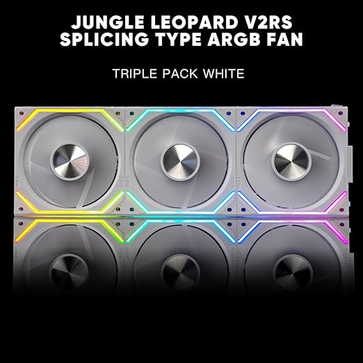 Jungle Leopard Interstellar V2 RS 120mm Case Fan Infinity Mirror Module Daisy-Chain ARGB Fan Triple Pack Suitable PC Cooling Fans 360mm AIO Cooler(White-3Pack)