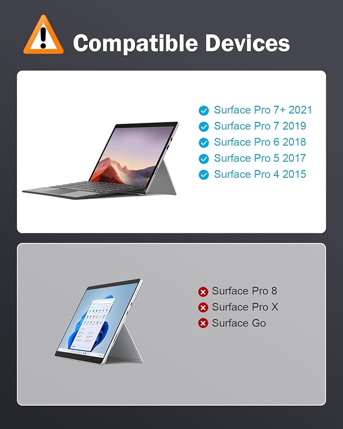 MoKo Microsoft Surface Pro 7/Pro 6/Surface Pro 5 (Pro 2017)/Pro 4/Pro 3 Type Cover, Ultra-Slim Wireless Bluetooth Keyboard with Trackpad, 7-Color LED Backlit, Built-in Rechargeable Battery, Gray