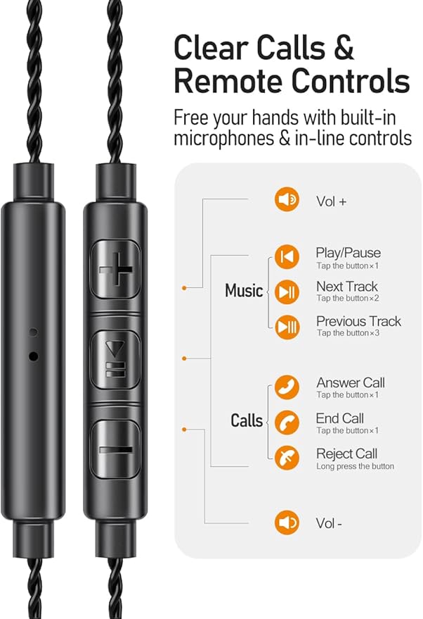 Vibes 201MC Wired Earbuds in Ear Headphones with Mic, USB C to 3.5mm Adapter & Braided Cord, Noise Isolating Bass Driven Earphones, Carry Case, Ear Buds Tips, 3.5mm Jack (Clear Brown)