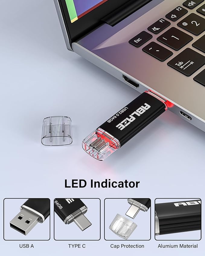 ABLAZE 64GB Type C Flash Drive 10 Pack, Dual USB 2.0+USB C Memory Stick Thumb Drive Compatible with iPhone 16/15, Android Smartphone, Computers, Tablets, Mac,iPad,PC
