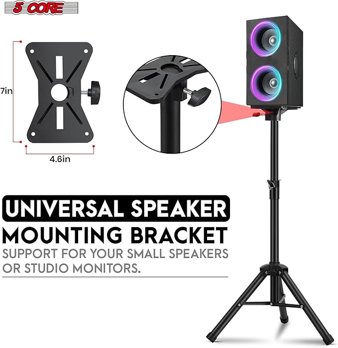 5Core Speaker Stand Tripod Floor Adjustable 24-36 Inch Short DJ Studio Monitor Stands