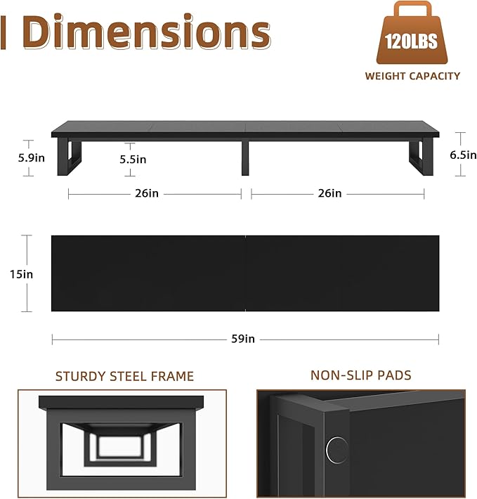 YAOHUOO 59" Large TV Riser for 32-75 inch TV, TV Riser Stand Shelf with Steel Legs, Tabletop TV Stand Riser for Home Office,Black