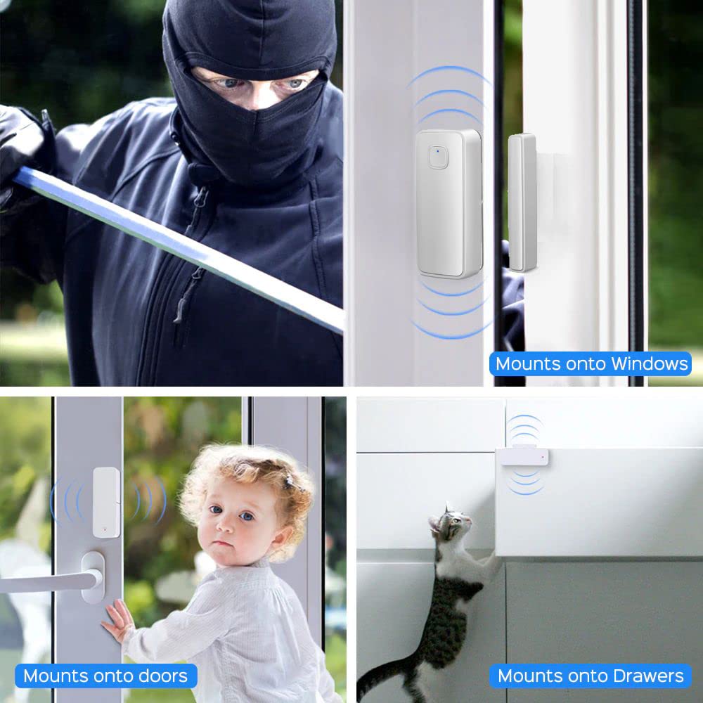 EVERSECU Tuya Smart WiFi Door Sensor Open / Close Detector App Notification Battery Operated, Compatible with Amazon Alexa, Google Assistant, No Need Hub