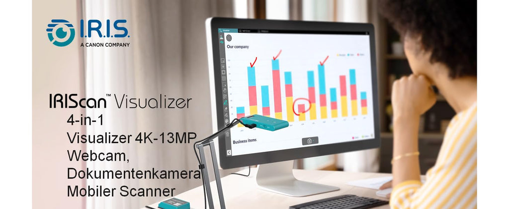 IRIScan Visualizer 7 Grey 4K 13MP USB Document Camera for Teaching and Distance Learning, Portable A3 Scanner for Windows and Mac
