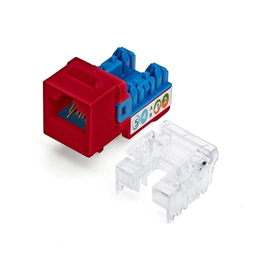 trueCABLE Cat5e Keystone Jack, Unshielded (UTP), 90 Degree Punch-Down, PoE++ (4PPoE) 100W, UL Listed, ETL Verified, ANSI/TIA Certified, Modular RJ45 Female, Red, 12 Pack