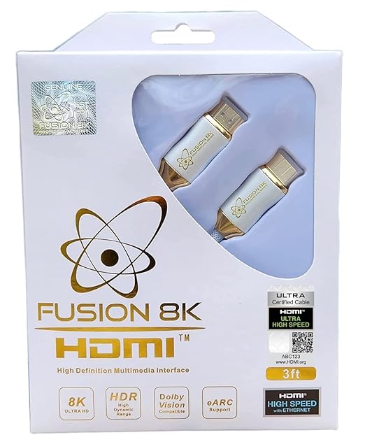 White HDR HDMI 2.1 Certified Cable Supports 10K 8K @60Hz and 4K @120Hz Compatible with Dolby Vision and All TVs, BluRay, Xbox Series X, PS5 (3 Feet)