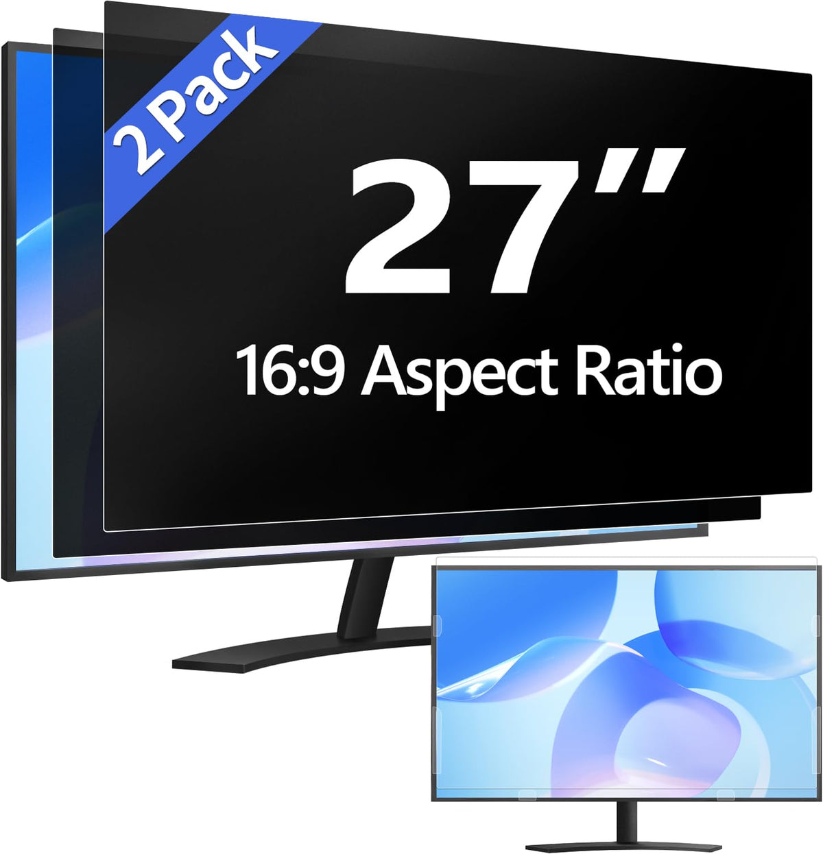 Easges [2 Pack] 24 Inch Computer Privacy Screen Filter for 16:9 Aspect Ratio, Eye Protection, Anti-Glare, Anti-Blue Light Computer Monitor Privacy Filter, Removable Anti-Scratch 24in Protector Film